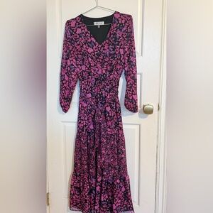 Kasper Vibrant Pink and Purple Long Sleeve Dress